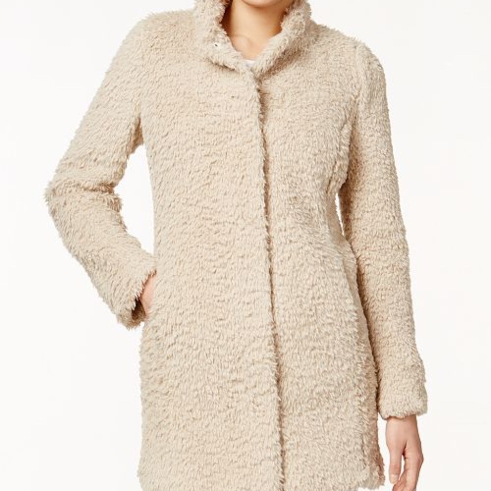 Kenneth Cole Beige Faux Fur Teddy Jacket XS